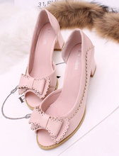 British style bow open toe thick heel sandals cutout casual shoes ol female low-heeled shoes