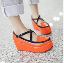 Bandage platform single shoes wedges high-heeled shoes women’s shoes plus size 40 – 43 42 small 32 33 orange