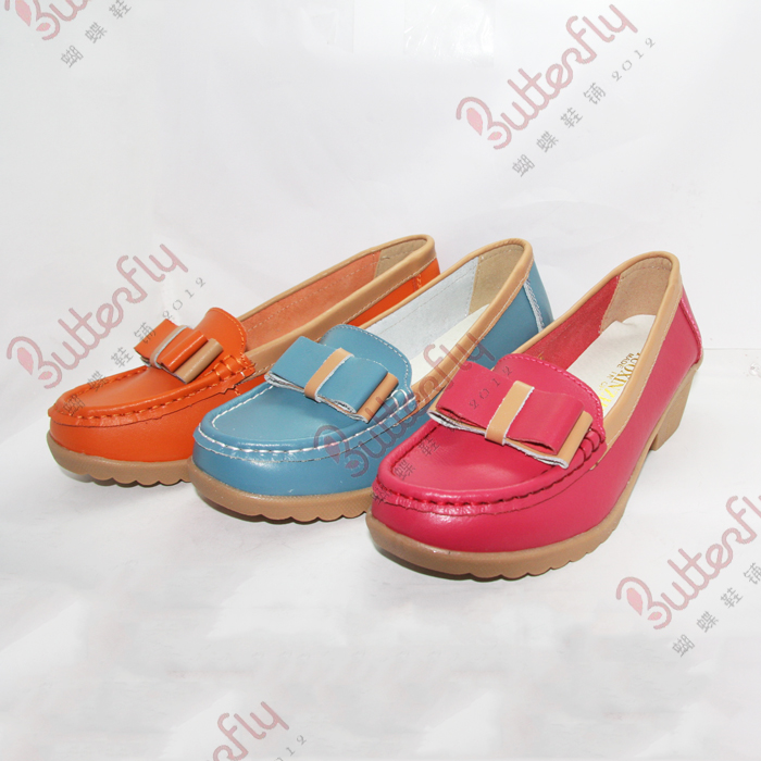 2014 spring shoes new arrival t316 color block decoration bow mother cow muscle shoes outsole casual