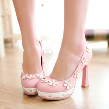 Small flower 2014 spring shoes flowers sweet color block decoration platform elegant high-heeled shoes with wine glass