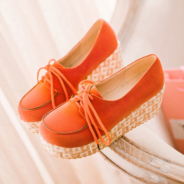 2014 women s spring shoes front strap round toe platform wedges shoes orange shoes high heeled