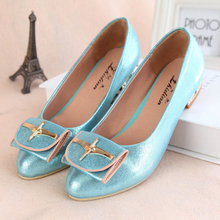 2013 women’s shoes genuine leather shallow mouth round toe bow sweet women’s wedges shoes single shoes female