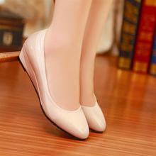 Summer wedges round toe shallow mouth women’s japanned leather shoes elegant ol single shoes black white leather