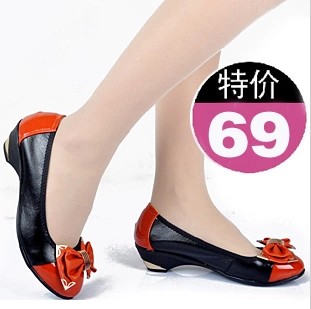 2013 genuine leather wedges shoes rubber soft outsole casual all match women s shoes orange female
