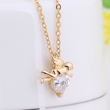 Wholesale Fashion 18K Yellow Gold Plated White Heart CZ Stylish Cupid Pendant Necklace