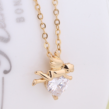 Wholesale Fashion 18K Yellow Gold Plated White Heart CZ Stylish Cupid Pendant Necklace