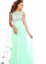 New Arrival Custom Made A line Beaded Sleeveless Floor length Green Sexy Prom Dresses Party Dress