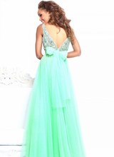 New Arrival Custom Made A line Beaded Sleeveless Floor length Green Sexy Prom Dresses Party Dress