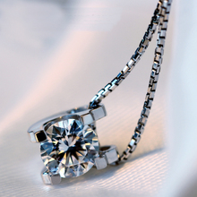 Genuine 925 Pure Sterling Silver Elegant Simulated Diamond Cubic Zirconia Suqare Pendant Necklace For Women Fashion
