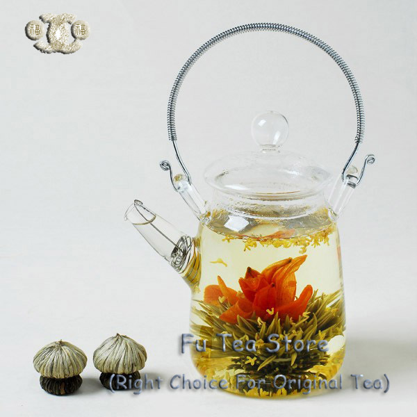 1 pcs Glass Teapot 9 pcs different Blooming Tea No Dripping heat resistant handmade blooming tea