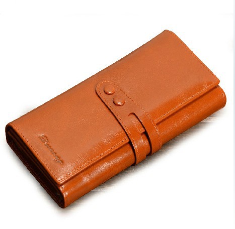 2014 new genuine leather long wallet high quality fashion buckle decorated woman wallet free shipping