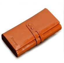 2014 new genuine leather long wallet, high quality fashion buckle decorated woman wallet, free shipping