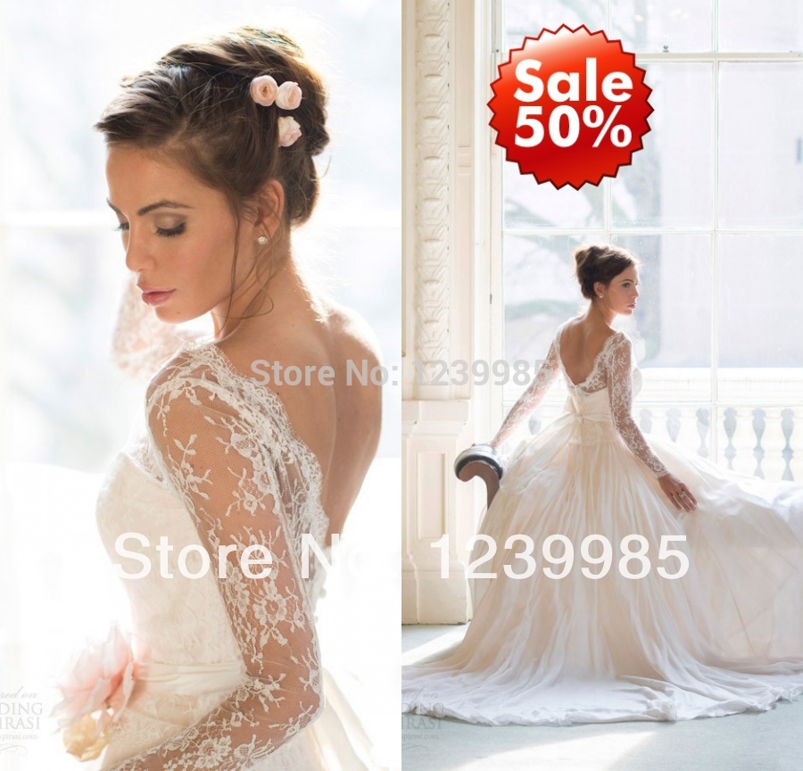 Lace Back Wedding Dress With Bow