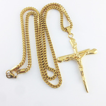 New 3mm 28 Franco Chain Jesus to the cross Pendants HipHop Style Necklaces pendants Real gold