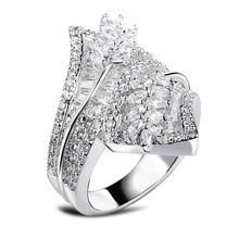 2014 New Woman Luxury Flower Shape wedding rings Top Grade Zirconia Crystal Nickel Free Plating Propose Marriage Gift