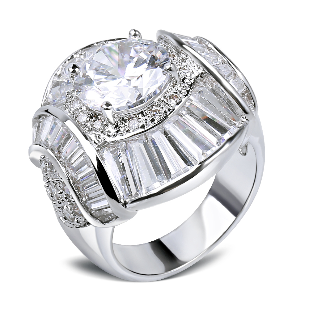 2014 Unique Woman Luxury Flower Shape wedding rings Top Grade Zirconia Crystal Nickel Free Plating Propose