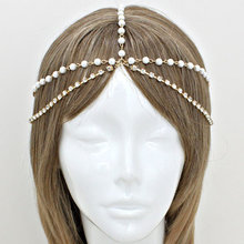 Bohemian Gold Pearl Double Layer Head Chain Headpiece Grecian headchain House Harlow Style Gypsy head jewelry
