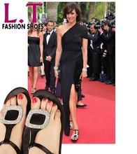 2014 new summer square buckle Rhinestone sandals female Rome pinch flat sandals flat  shoes free shipping