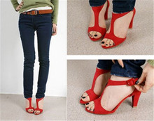 New Fashion Faux Suede Open Toe High Heels T-strap Sandals For Women Summer Shoes