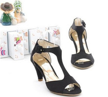 New Fashion Sexy Faux Suede Open Toe High Heels T strap Sandals For Women Summer Shoes