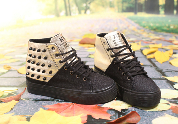 New 2014 spring hot sale women canvas shoes color matching korean fashion platform shoes rivets height