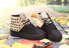 New 2014 spring hot sale women canvas shoes color matching korean fashion platform shoes rivets height