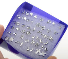 Fashion Wholesale lots 24 Pairs Mix Styles Silver Plated Sterling Stud Earrings