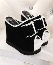 2014 slope with high-heeled shoes 15 cm platform sandals slippers semi-drag personalized fashion women’s shoes