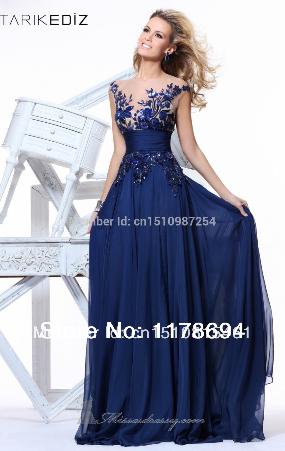 -Blue-A-line-Scoop-Empire-Floor-length-Wedding-Party-Evening-Dress ...