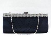 Fashion Navy Blue Ladies’ Satin Rhinestone Clutch handbag Evening Bag Banquet Party Purse Makeup Bag Free Shipping 03885-J