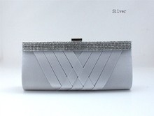 Fashion Navy Blue Ladies Satin Rhinestone Clutch handbag Evening Bag Banquet Party Purse Makeup Bag Free