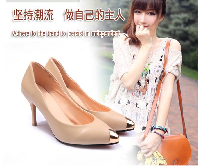 Hot selling spring sexy thin heels single shoes fashion formal ol work shoes wedding shoes metal