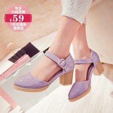 Japanned leather high-heeled shoes comfortable thick heel sandals small fresh women’s casual shoes size 32 33 – 43