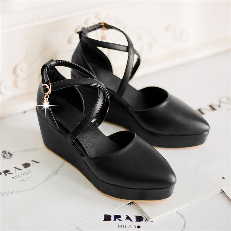 2014 platform pointed toe sandals cross straps hasp wedges shoe large size women s shoes