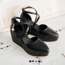 2014 platform pointed toe sandals cross straps hasp wedges shoe large size women’s shoes