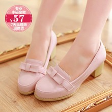 Fresh small bow casual thick heel high-heeled shoes princess shoes small yards 31 32 33 shoes