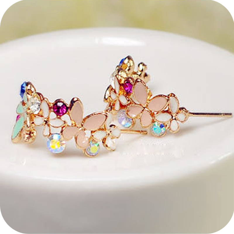 OMH wholesale 12pair OFF 23 0 75 pair EH49 flower elegant crystal garland butterfly flower stud