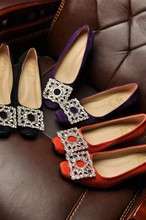 2014 Spring Autumn Low Thick Heels Women Pumps Square Toe Rhinestone Party Heeled Genuine Leather Designer