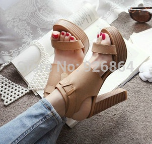 Free shipping new 2014 women pumps with thick heels sandals slip buckle fish mouth shoes elevator