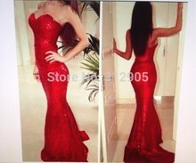 2014 New Arrival Sexy Red Sweetheart Sheath Mermaid Zipper Back Red Sequin Lace Prom Dresses Customize