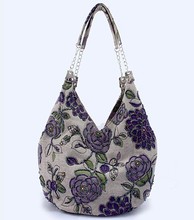 Blue Handmade Shoulder Bag Ladies Linen Beaded Handbag Evening Bag Shopping Bag Free Shipping 2509 RG