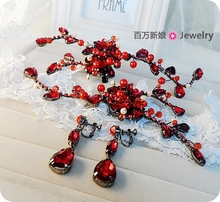 Exquisite handmade crystal rhinestone the bride hair accessory earrings set marriage accessories formal dress cheongsam