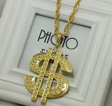 New 2014 Men Hip Hop Gothic18K Gold Long US Dollar Pendant Necklace Chain Accessories Necklaces Pendants