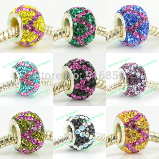 10 Colors Ripple STYLE OPTION RHINESTONE CRYSTAL BEADS 925 STERLING SILVER CORE CHARM LOOSE BEADS FIT