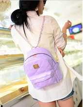 Girls chain backpack Plaid backpack Purple women backpack High Quality PU Plaid And Chains Bag TCB11367 Free Shipping