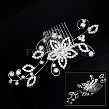 Bridal Wedding Flower Silver Plated Stunning Sparkling Diamante Hair Comb Pin