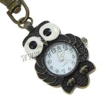Free shipping!!!Zinc Alloy Key Chain Watch,Whole sale, with Glass, Owl, antique bronze color plated, brushed & enamel, nickel