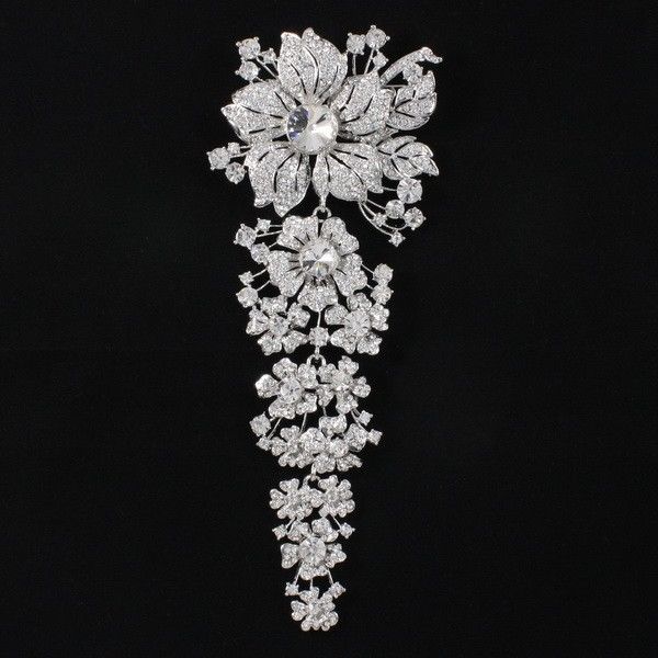 Mrs X Rhinestone Crystal Big Long Brooches Bridal Clear Flower Broach Pin 7 9 For Wedding