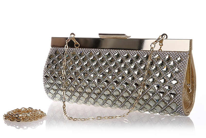 Brand Sparkling Crystal Glass Diamond Clutch Purses Evening Bag For Wedding Party Dinner With 2 Chains