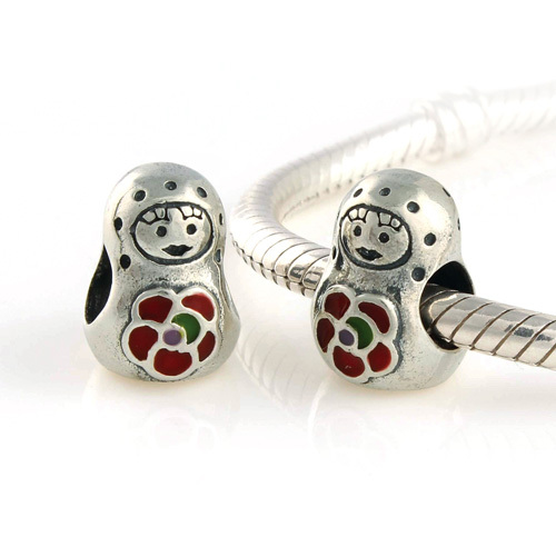 Hot Roly Poly Russian Girl Doll Gift 925 Sterling Silver Loose Charm European Beads Jewelry Findings